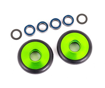 Traxxas Wheels, Wheelie Bar, 6061-T6 Aluminum (Green-Anodized) (2)/ 5X8X2.5Mm Ball Bearings (4)/ O-Rings (2)/ 5X8X0.3Mm Tw (2)