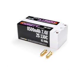 Trinity 8500mAh 2S 7.4V 130C Fat Shorty 5mm Bullets