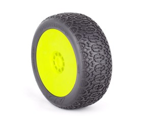 1/8 Chain Link Super Soft Long Wear Pre-Mounted Tires, Yellow Evo Wheels (2): Buggy