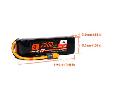 11.1V 2200mAh 3S 50C Smart G2 LiPo Battery: IC3